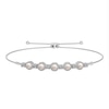 Thumbnail Image 0 of Freshwater Cultured Pearl, Lab-Created White Sapphire and Diamond Accent Frame Bolo Bracelet in Sterling Silver-9.5"