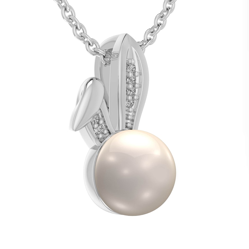 Main Image 2 of 7.0mm Freshwater Cultured Pearl and Diamond Accent Bunny Head Pendant in Sterling Silver