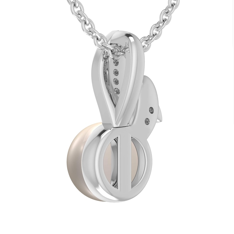 Main Image 3 of 7.0mm Freshwater Cultured Pearl and Diamond Accent Bunny Head Pendant in Sterling Silver