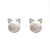 Thumbnail Image 1 of 6.0mm Freshwater Cultured Pearl and Diamond Accent Cat Head Stud Earrings in Sterling Silver