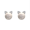 Thumbnail Image 0 of 6.0mm Cultured Freshwater Pearl and Diamond Accent Cat Head Stud Earrings in Sterling Silver