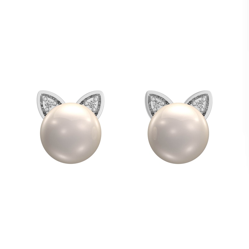 6.0mm Cultured Freshwater Pearl and Diamond Accent Cat Head Stud Earrings in Sterling Silver