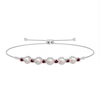 Thumbnail Image 1 of Freshwater Cultured Pearl, Lab-Created Ruby and Diamond Accent Bead Frame Bolo Bracelet in Sterling Silver-9.5"