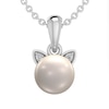 Thumbnail Image 0 of 7.0mm Freshwater Cultured Pearl and Diamond Accent Cat Head Drop Pendant in Sterling Silver