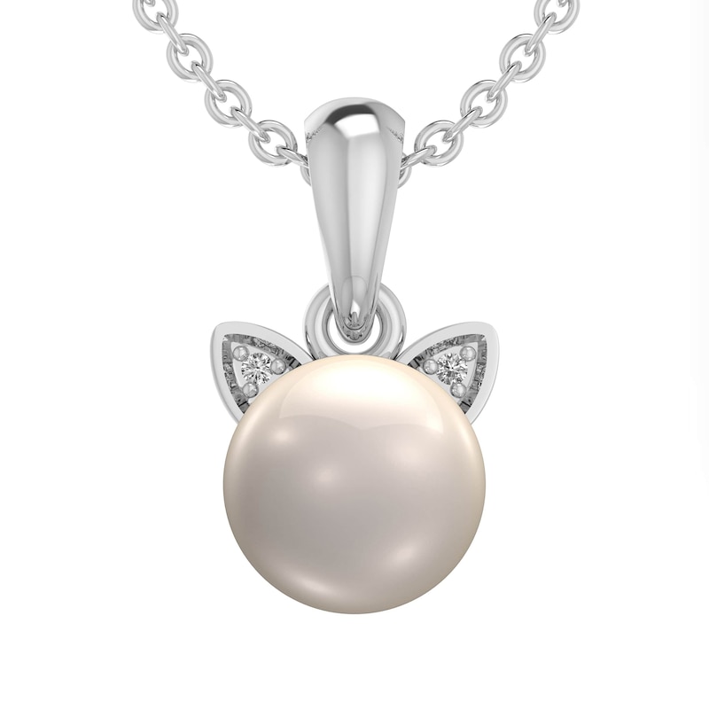 7.0mm Freshwater Cultured Pearl and Diamond Accent Cat Head Drop Pendant in Sterling Silver