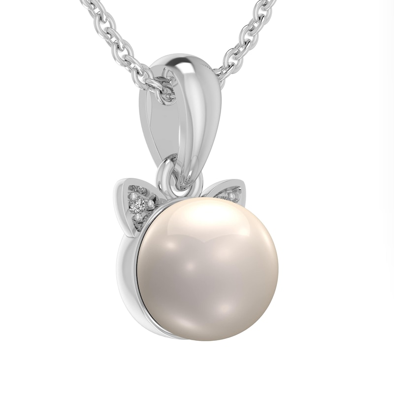 7.0mm Freshwater Cultured Pearl and Diamond Accent Cat Head Drop Pendant in Sterling Silver