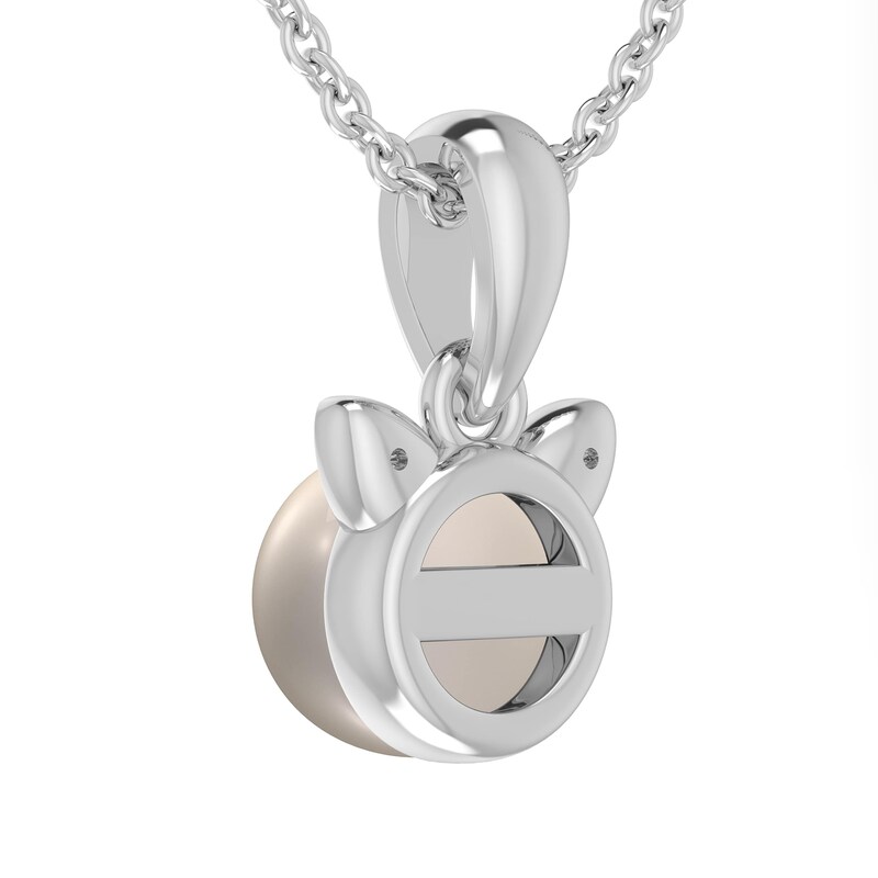 Main Image 3 of 7.0mm Freshwater Cultured Pearl and Diamond Accent Cat Head Drop Pendant in Sterling Silver