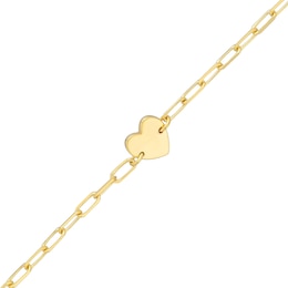 Child's Diamond-Cut Heart and Paper Clip Link Bracelet in 14K Gold - 6&quot;