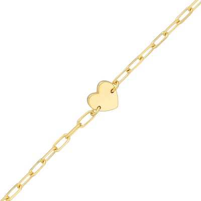 Child S Diamond Cut Heart And Paper Clip Link Bracelet In 14k Gold 6 Zales