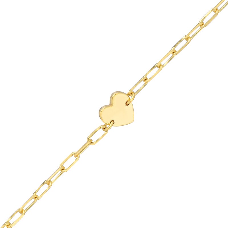 Main Image 1 of Child's Diamond-Cut Heart and Paper Clip Link Bracelet in 14K Gold - 6"