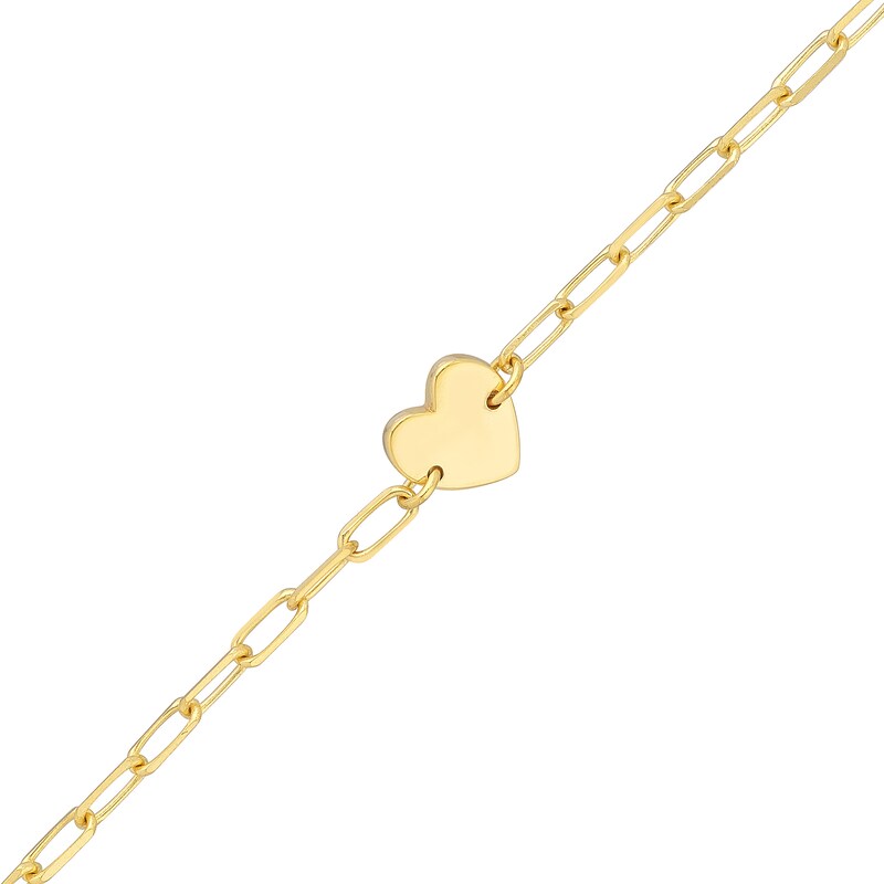 Child's Diamond-Cut Heart and Paper Clip Link Bracelet in 14K Gold - 6"