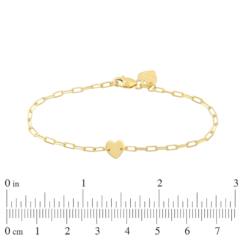 Child's Diamond-Cut Heart and Paper Clip Link Bracelet in 14K Gold - 6"