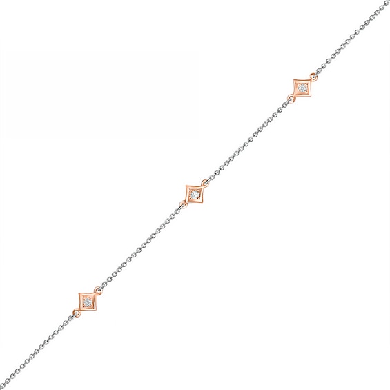 1/20 CT. T.w. Diamond Triple Tilted Square Frame Anklet in Sterling Silver with 14K Rose Gold Plate – 10"