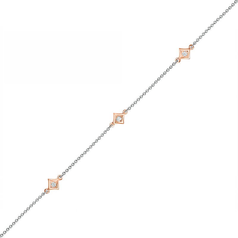 1/20 CT. T.W. Diamond Triple Tilted Square Frame Anklet in Sterling Silver with 14K Rose Gold Plate – 10"