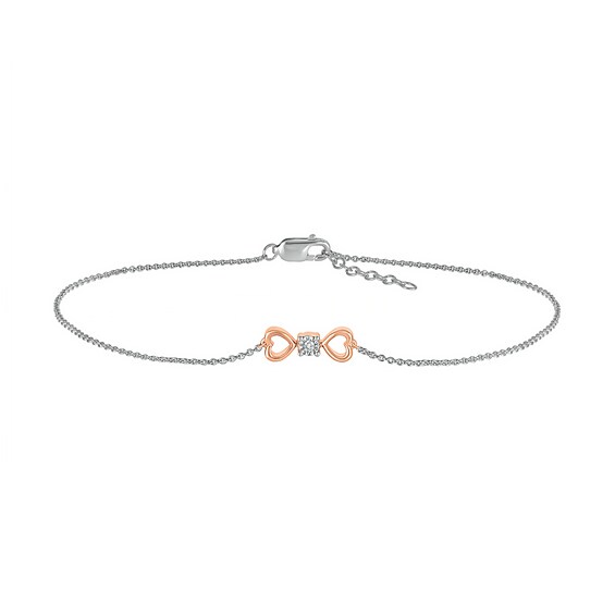 Diamond Accent Solitaire Double Heart Anklet in Sterling Silver and 10K Rose Gold â 10"