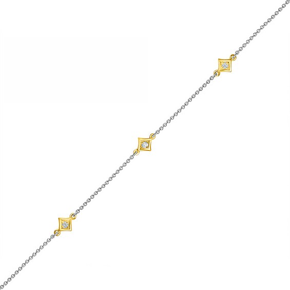 1/20 CT. T.w. Diamond Triple Tilted Square Frame Anklet in Sterling Silver with 14K Gold Plate – 10"