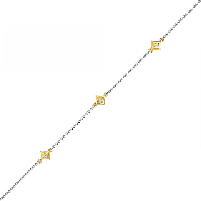 1/20 CT. T.W. Diamond Triple Tilted Square Frame Anklet in Sterling Silver with 14K Gold Plate – 10"