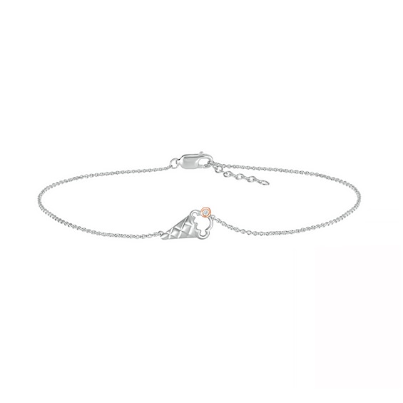 Diamond Accent Solitaire Ice Cream Cone Anklet in Sterling Silver and 10K Rose Gold â 10"