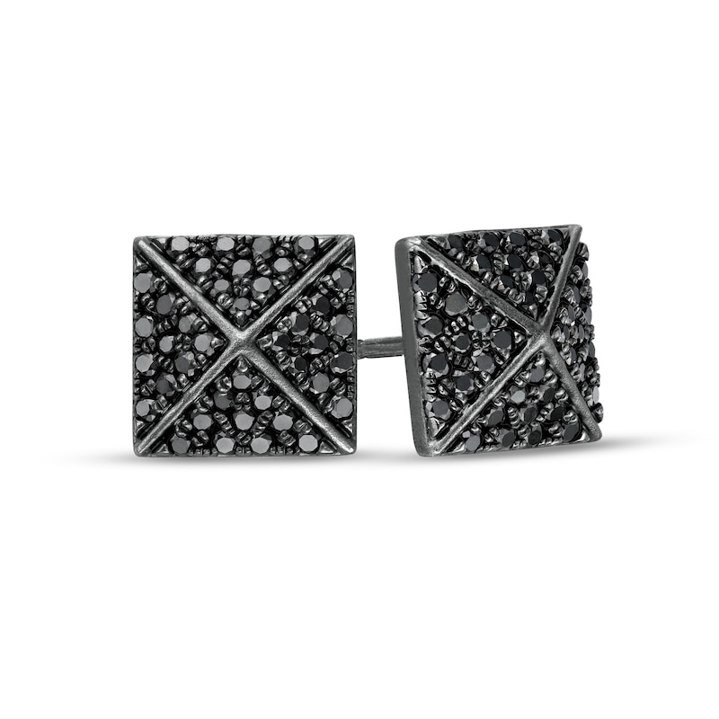 Main Image 1 of Vera Wang Men 1/2 CT. T.W. Black Enhanced Diamond Square Pyramid Stud Earrings in Sterling Silver with Black Rhodium