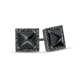 Vera Wang Men Black Spinel and 1/4 CT. T.W. Black Diamond Stud Earrings in Sterling Silver with Black Rhodium