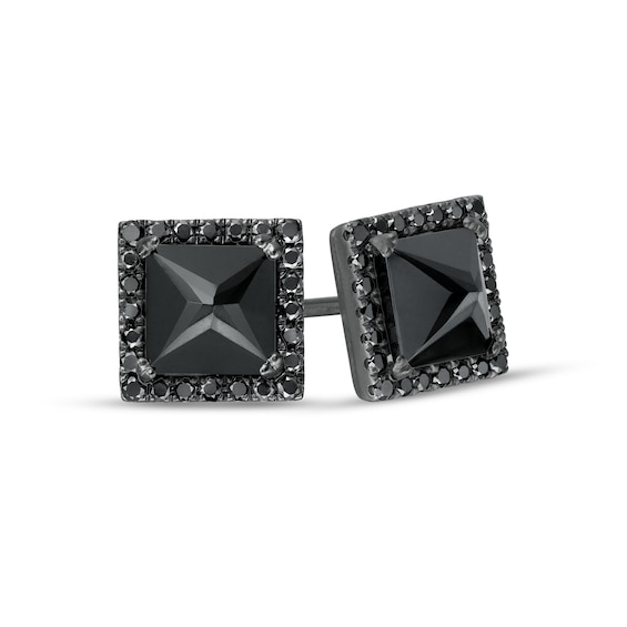 Vera Wang Men Black Spinel and 1/4 CT. T.w. Black Diamond Stud Earrings in Sterling Silver with Black Rhodium