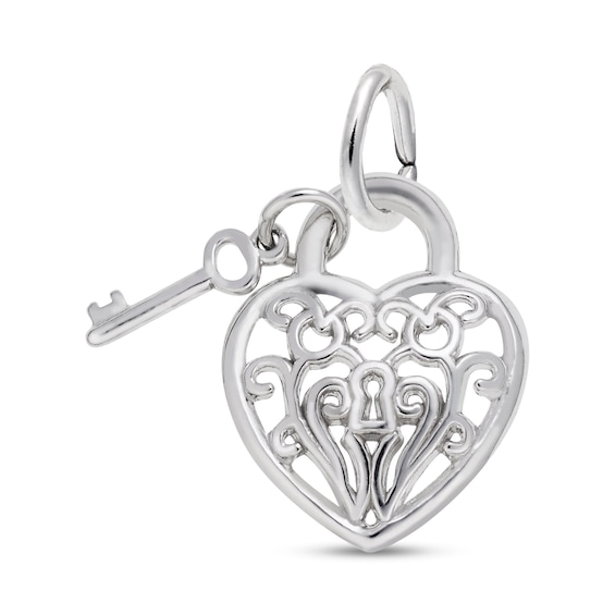 Rembrandt CharmsÂ® Heart-Shaped Lock with Key in Sterling Silver