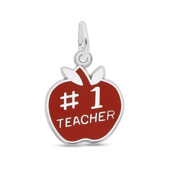 Rembrandt CharmsÂ® "#1 Teacher" Red Apple in Sterling Silver