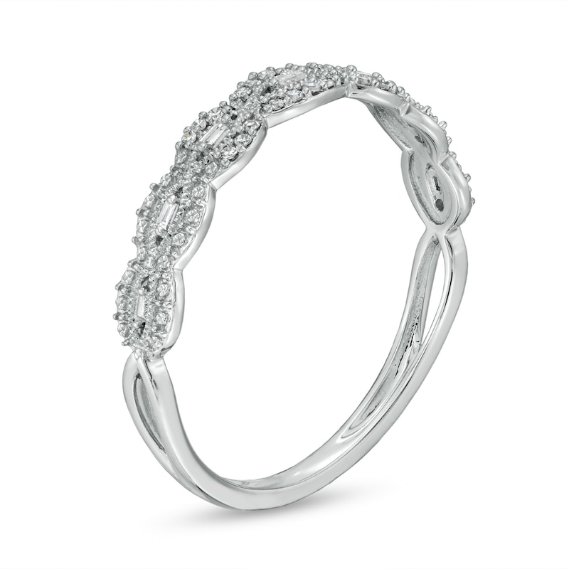 Main Image 3 of 1/15 CT. T.W. Baguette and Round Diamond Vintage-Style Stackable Anniversary Band in 10K White Gold