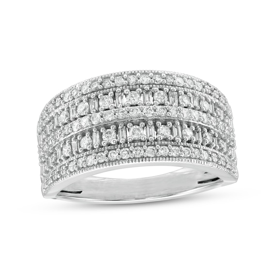 1/2 CT. T.w. Baguette and Round Diamond Vintage-Style Multi-Row Anniversary Band in 10K White Gold
