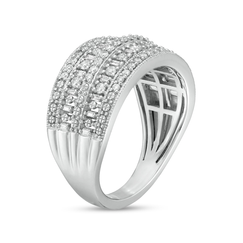 Main Image 3 of 1/2 CT. T.W. Baguette and Round Diamond Vintage-Style Multi-Row Anniversary Band in 10K White Gold