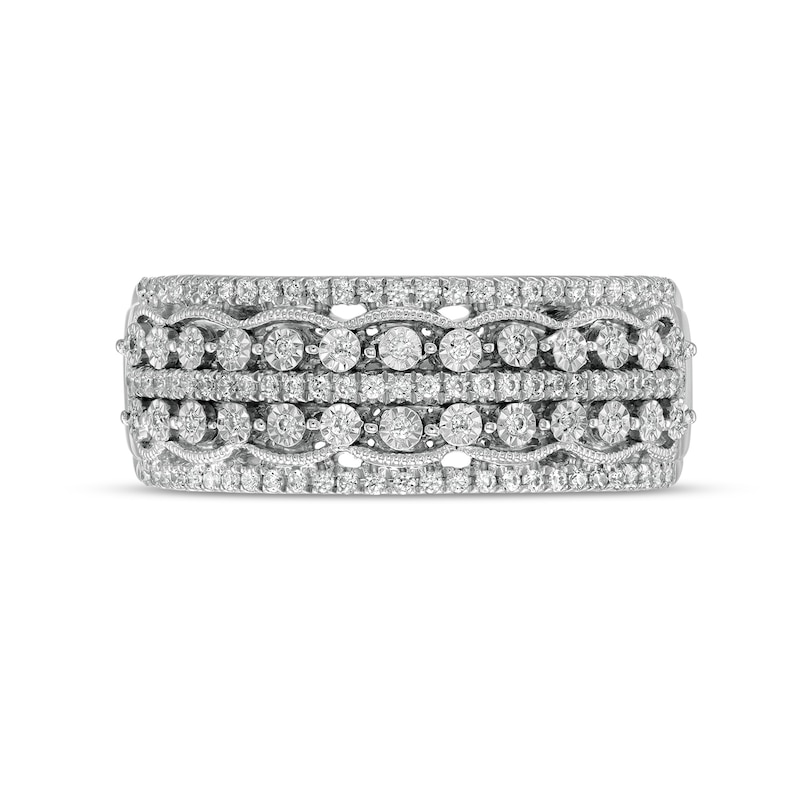 Main Image 4 of 1/4 CT. T.W. Diamond Vintage-Style Multi-Row Anniversary Band in 10K White Gold