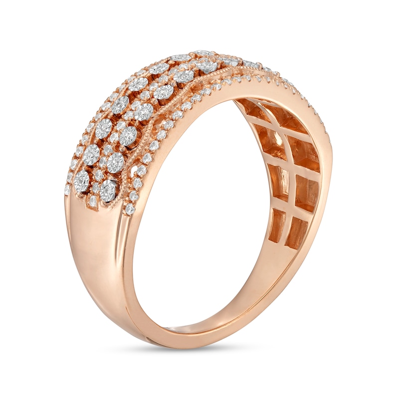 Main Image 3 of 1/4 CT. T.W. Diamond Vintage-Style Multi-Row Anniversary Band in 10K Rose Gold