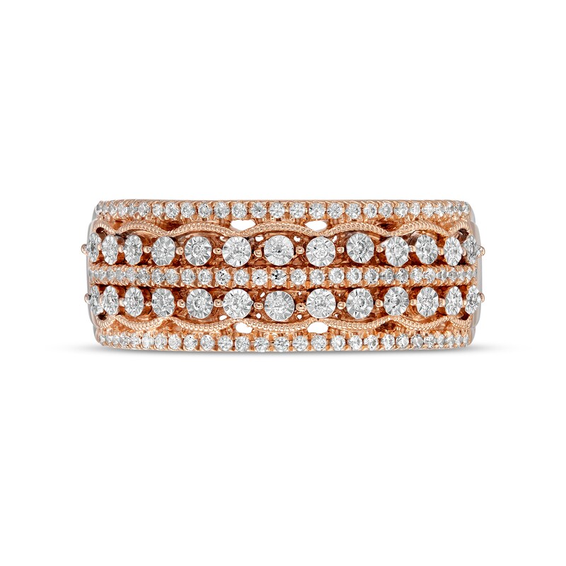 Main Image 4 of 1/4 CT. T.W. Diamond Vintage-Style Multi-Row Anniversary Band in 10K Rose Gold