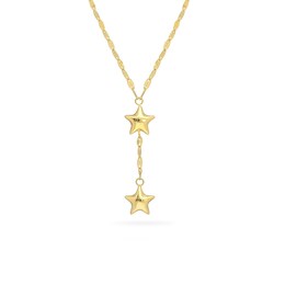 Child's Double Puff Star Drop &quot;Y&quot; Necklace in 14K Gold - 15&quot;