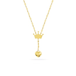 Child's Crown and Puff Heart Drop &quot;Y&quot; Necklace in 14K Gold - 15&quot;