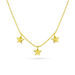 Child's Triple Puff Star Dangle Station and Diamond-Cut Bead Chain Necklace in 14K Gold - 15&quot;
