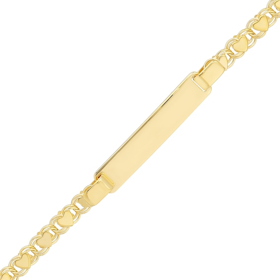 Child's ID and Mirror Heart Link Bracelet in 14K Gold - 6"