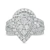 Thumbnail Image 1 of 2 CT. T.W. Composite Pear-Shaped Diamond Frame Vintage-Style Split Shank Engagement Ring in 10K White Gold