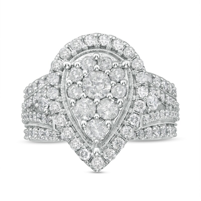 Main Image 1 of 2 CT. T.W. Composite Pear-Shaped Diamond Frame Vintage-Style Split Shank Engagement Ring in 10K White Gold