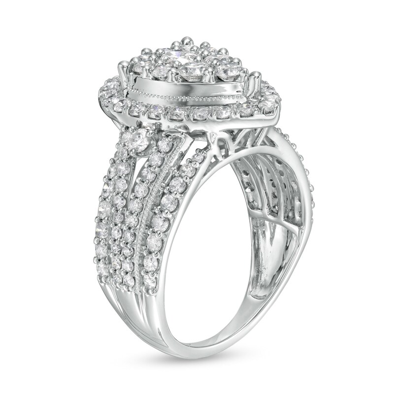 Main Image 3 of 2 CT. T.W. Composite Pear-Shaped Diamond Frame Vintage-Style Split Shank Engagement Ring in 10K White Gold