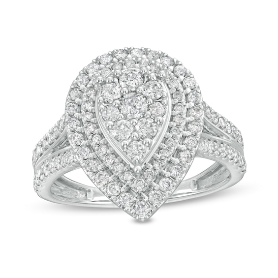 1 CT. T.w. Composite Pear-Shaped Diamond Double Frame Split Shank Engagement Ring in 10K White Gold