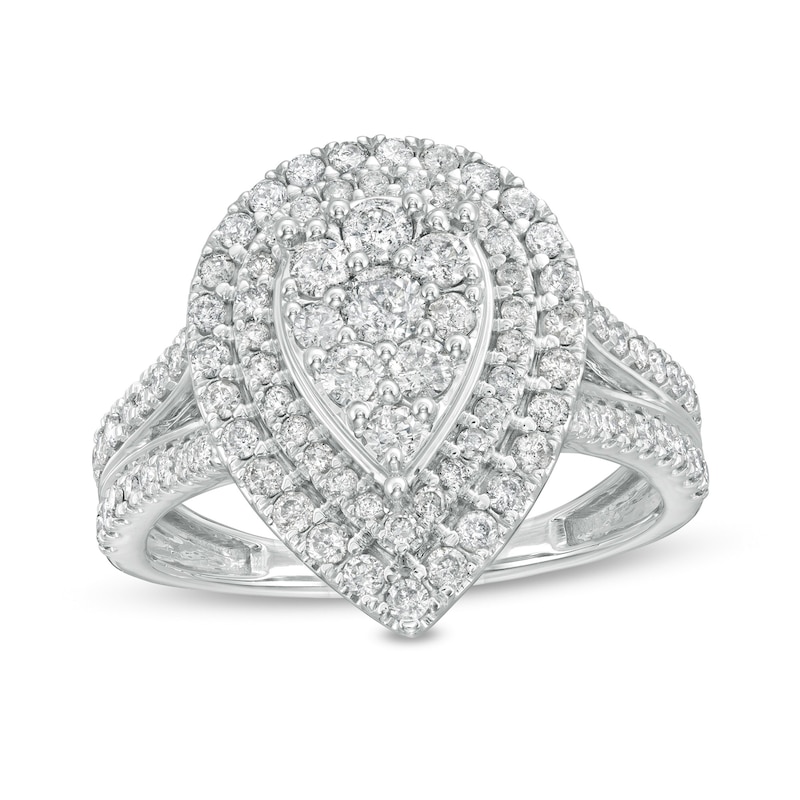 Main Image 1 of 1 CT. T.W. Composite Pear-Shaped Diamond Double Frame Split Shank Engagement Ring in 10K White Gold