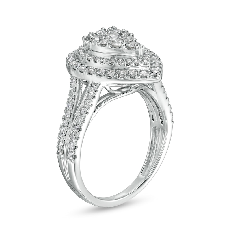 Main Image 3 of 1 CT. T.W. Composite Pear-Shaped Diamond Double Frame Split Shank Engagement Ring in 10K White Gold
