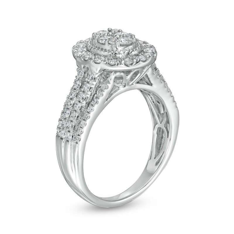 Main Image 3 of 1 CT. T.W. Oval Multi-Diamond Frame Vintage-Style Engagement Ring in 10K White Gold