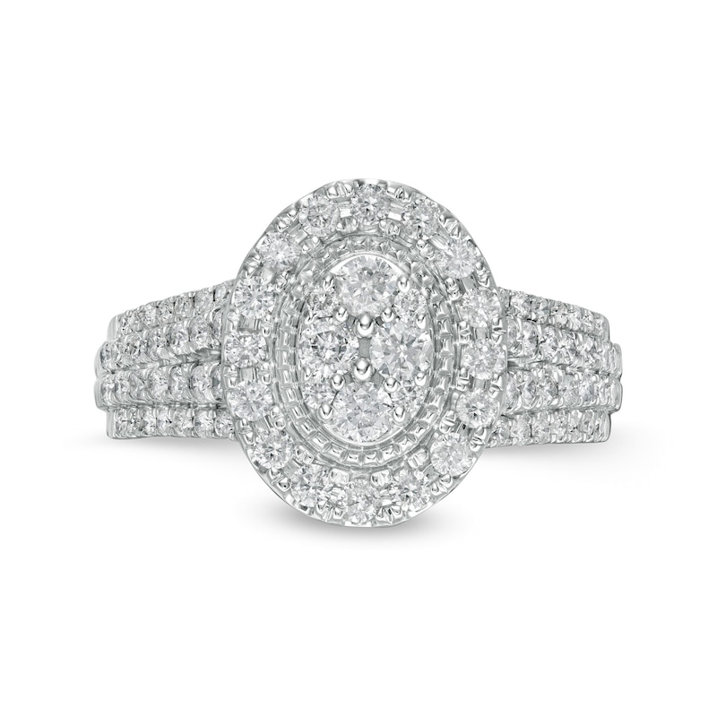 Main Image 4 of 1 CT. T.W. Oval Multi-Diamond Frame Vintage-Style Engagement Ring in 10K White Gold