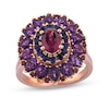 Thumbnail Image 0 of Captivating Color Oval Garnet, Round Blue Sapphire and Pear-Shaped Amethyst Triple Frame Floral Ring in 14K Rose Gold