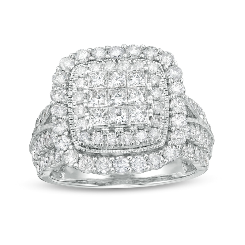 Main Image 1 of 2 CT. T.W. Composite Cushion-Shaped Diamond Frame Vintage-Style Engagement Ring in 10K White Gold