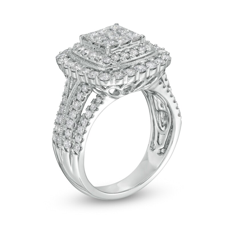 Main Image 3 of 2 CT. T.W. Composite Cushion-Shaped Diamond Frame Vintage-Style Engagement Ring in 10K White Gold