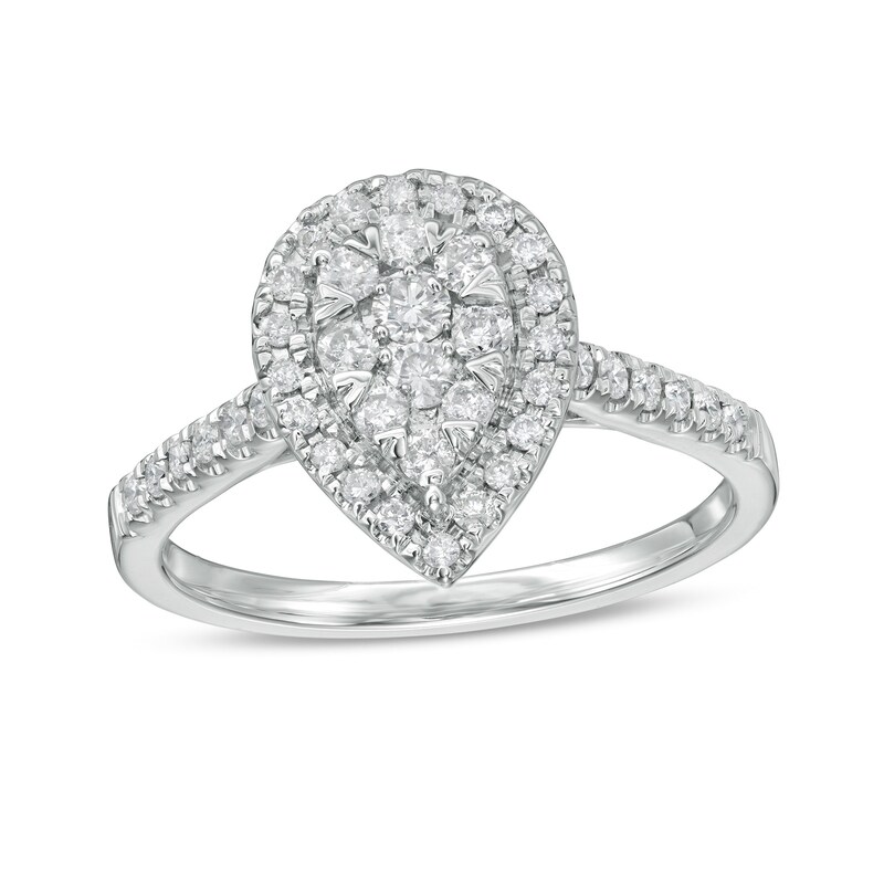 Main Image 1 of 1/2 CT. T.W. Composite Pear-Shaped Diamond Frame Engagement Ring in 10K White Gold