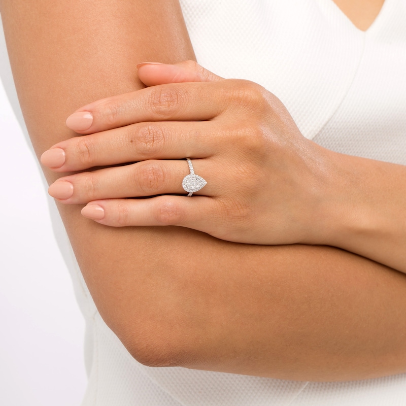 Main Image 2 of 1/2 CT. T.W. Composite Pear-Shaped Diamond Frame Engagement Ring in 10K White Gold